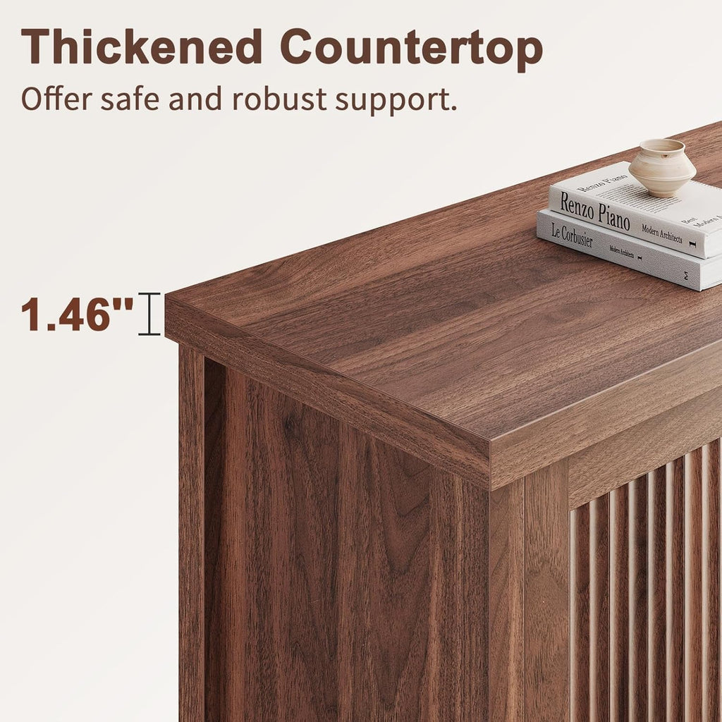 55Inch Walnut Fluted Sideboard Adjustable Storage Unit-4