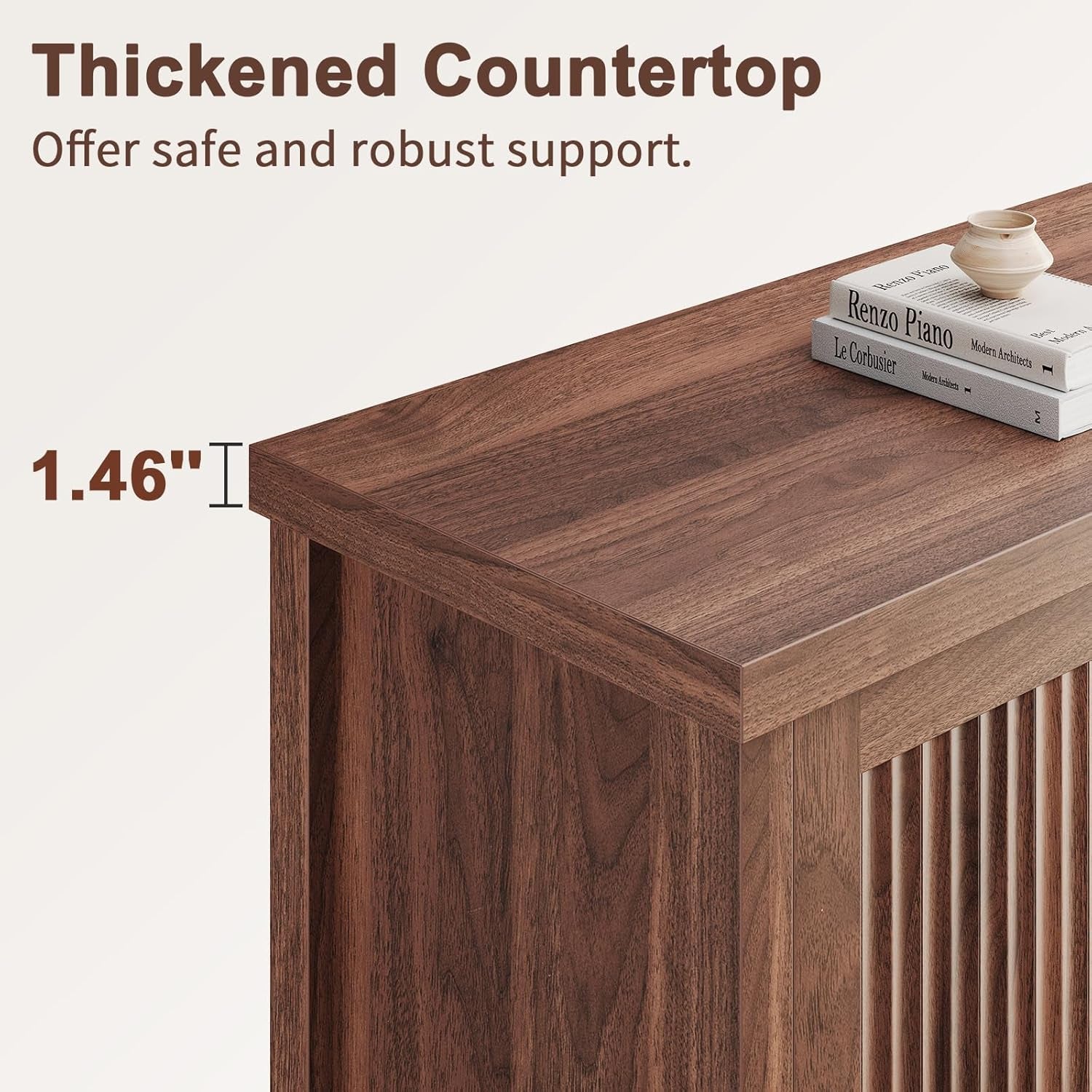 55Inch Walnut Fluted Sideboard Adjustable Storage Unit-4