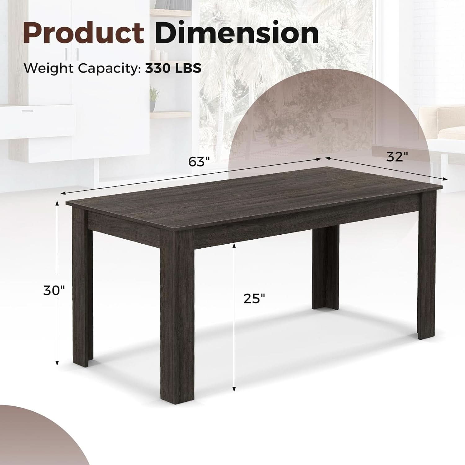 63 Inch Wood Dining Table For 4 To 6 People Grey Ideal For Dining Room-1