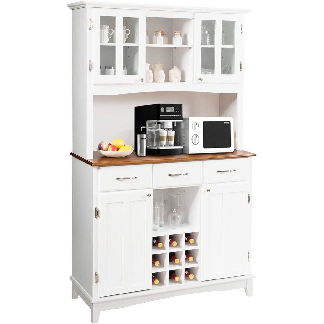 White Kitchen Hutch Sideboard With Built In Wine Rack-2