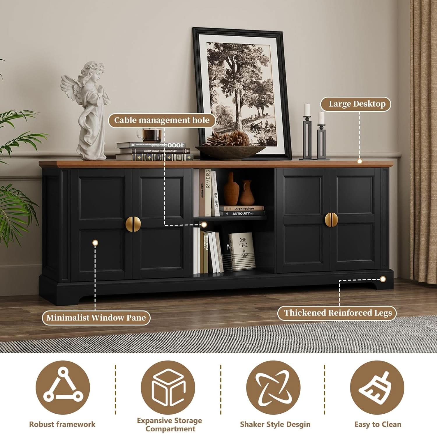 67 Inch TV Stand Entertainment Center Featuring Storage-3