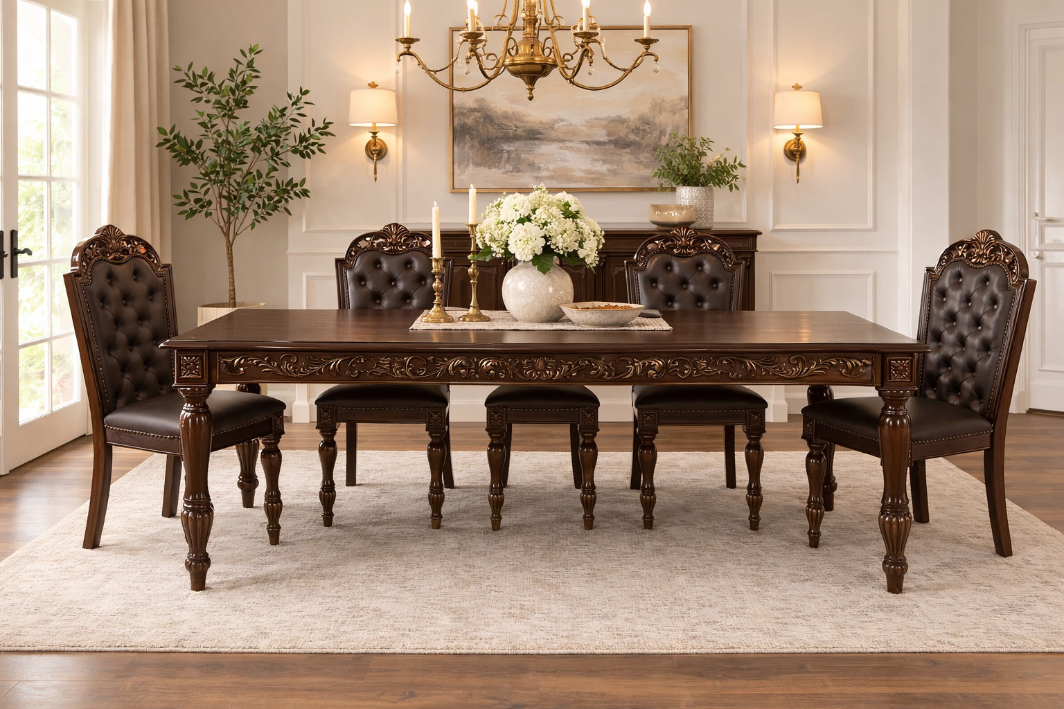 Dining room table with six chairs