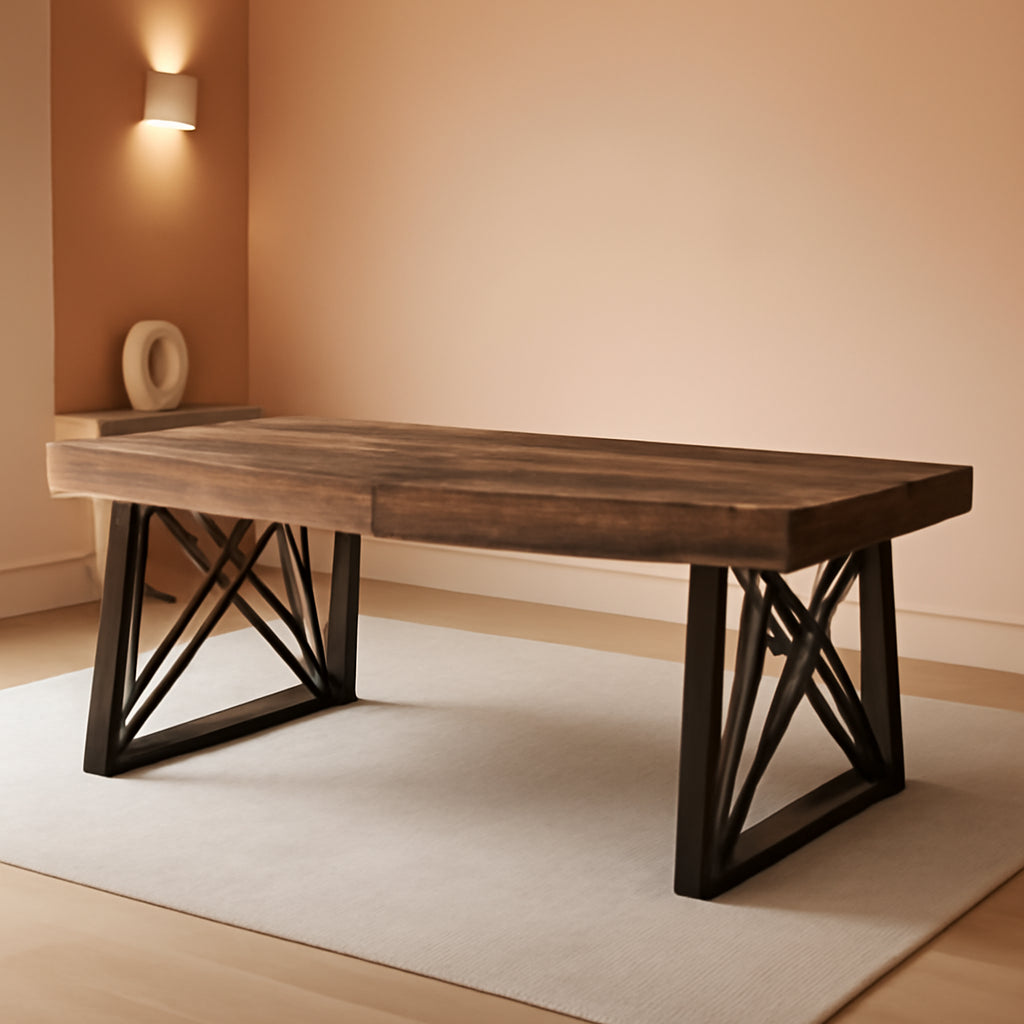 Industrial Style Brown Farmhouse Dining Table Metal Legs
