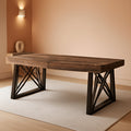 Industrial Style Brown Farmhouse Dining Table Metal Legs