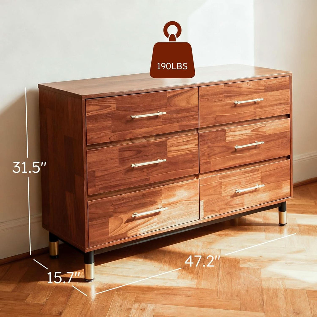 Walnut Dresser Six Drawer Storage Organizer Cabinet