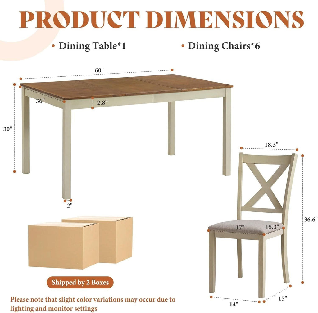 Farmhouse Handcrafted SolidWood Dining Table Set Cream-1