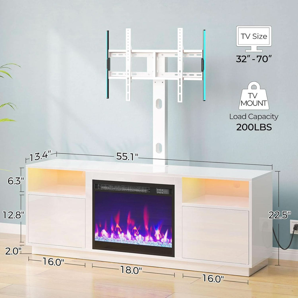 White Electric Fireplace TV Stand With Illumination