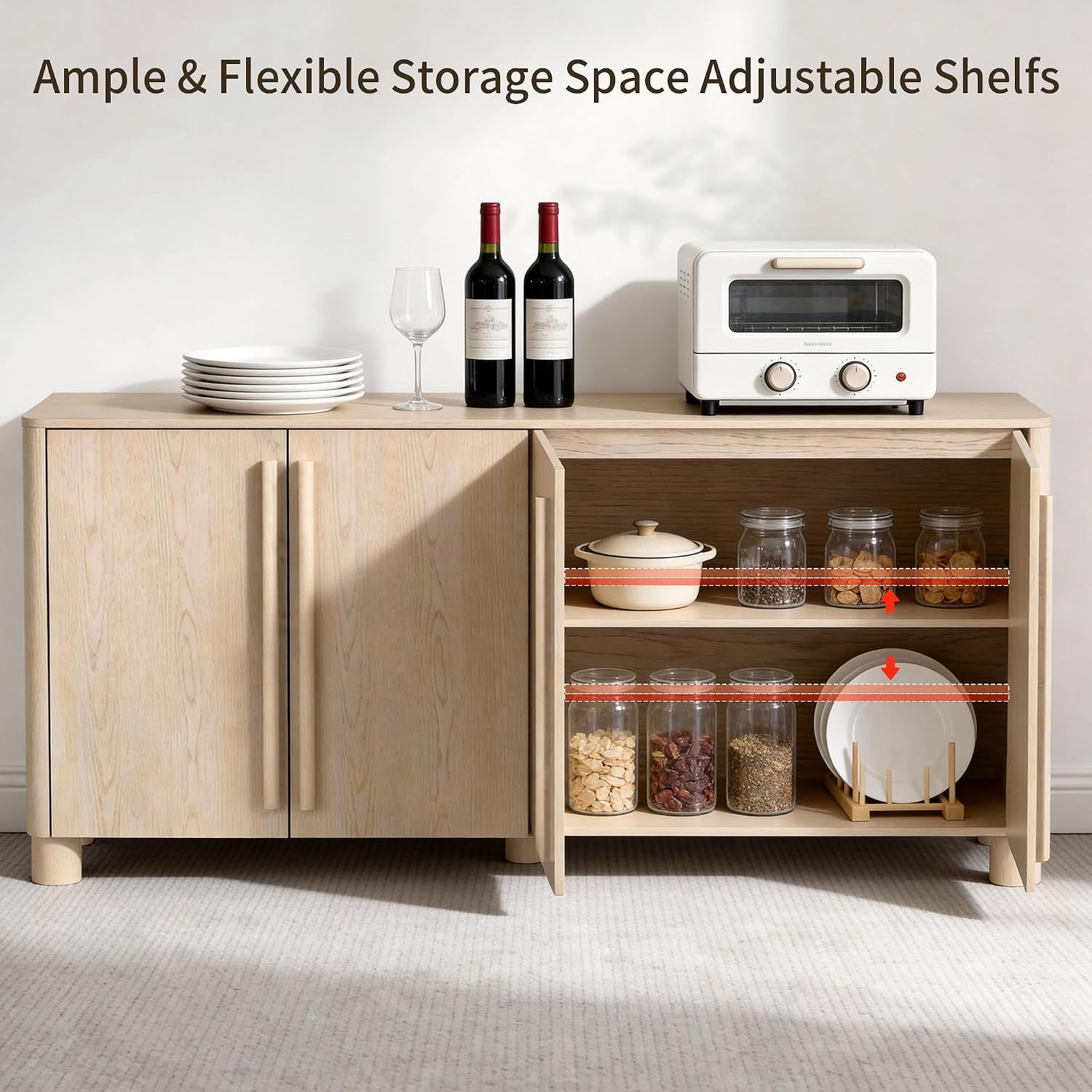 SixtyFiveInch Natural Walnut Sideboard Cabinet Storage Solution