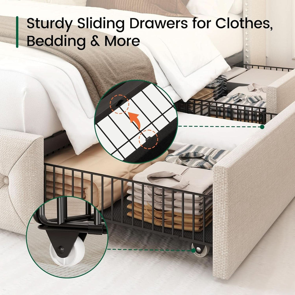 Queen Upholstered Platform Bed Frame Integrated LEDs