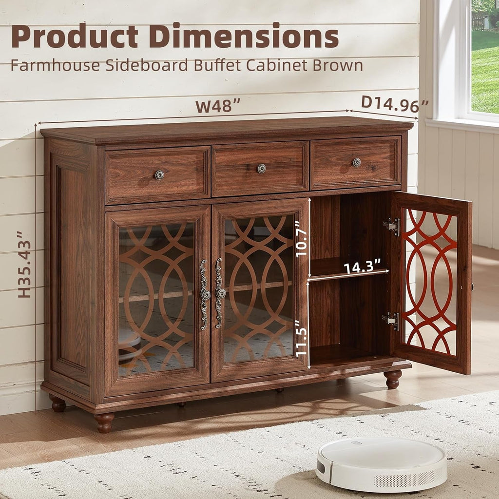 Brown Forty EightInch Farmhouse Sideboard Cabinet Elegant Design