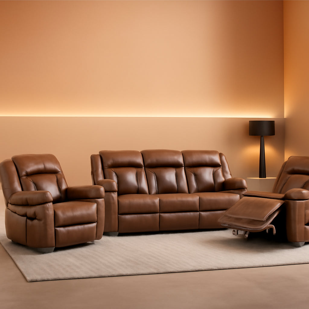 Brown Faux Leather Recliner Sofa Set Luxury Living Room Furniture