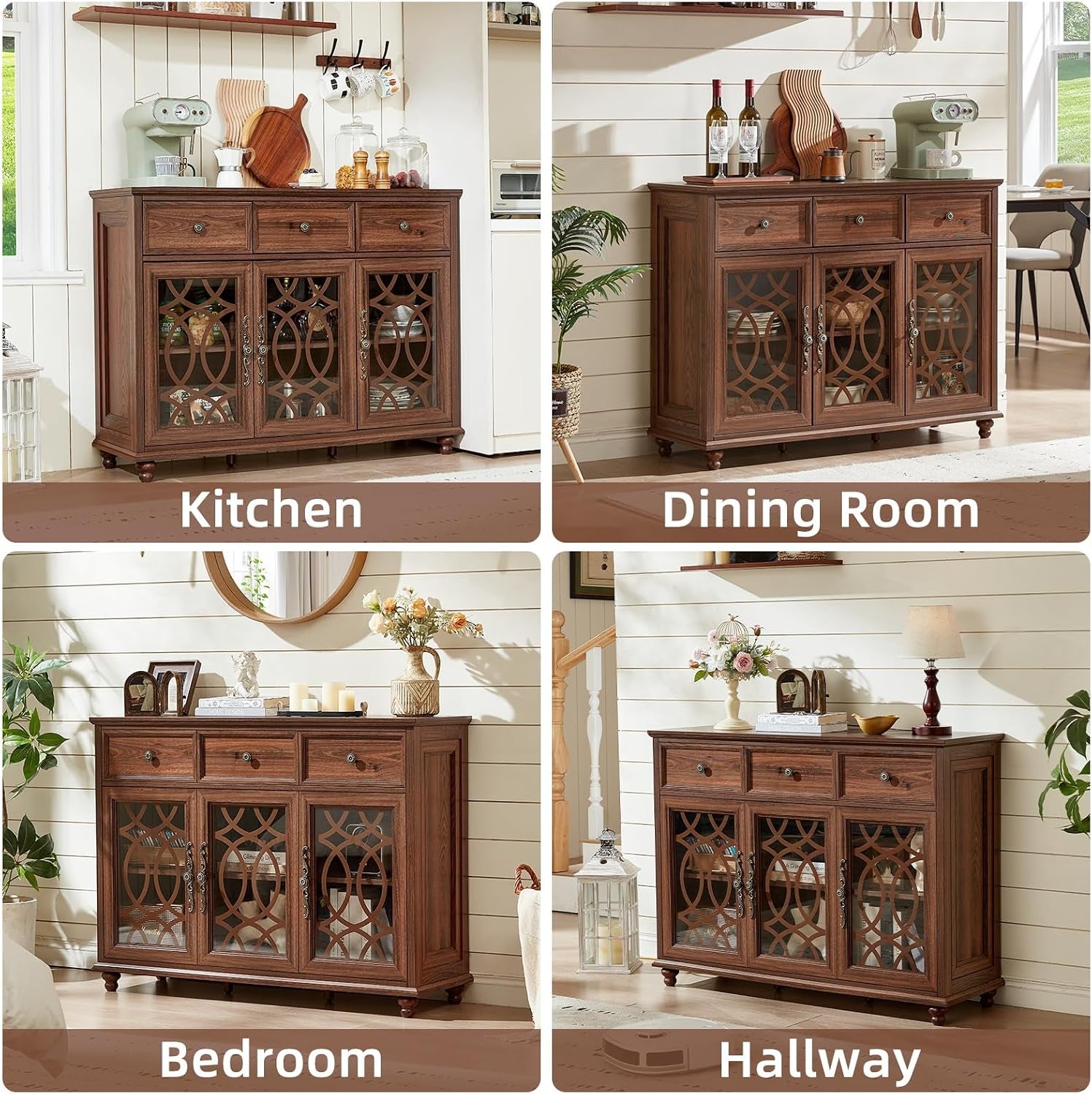 Brown Forty EightInch Farmhouse Sideboard Cabinet Elegant Design
