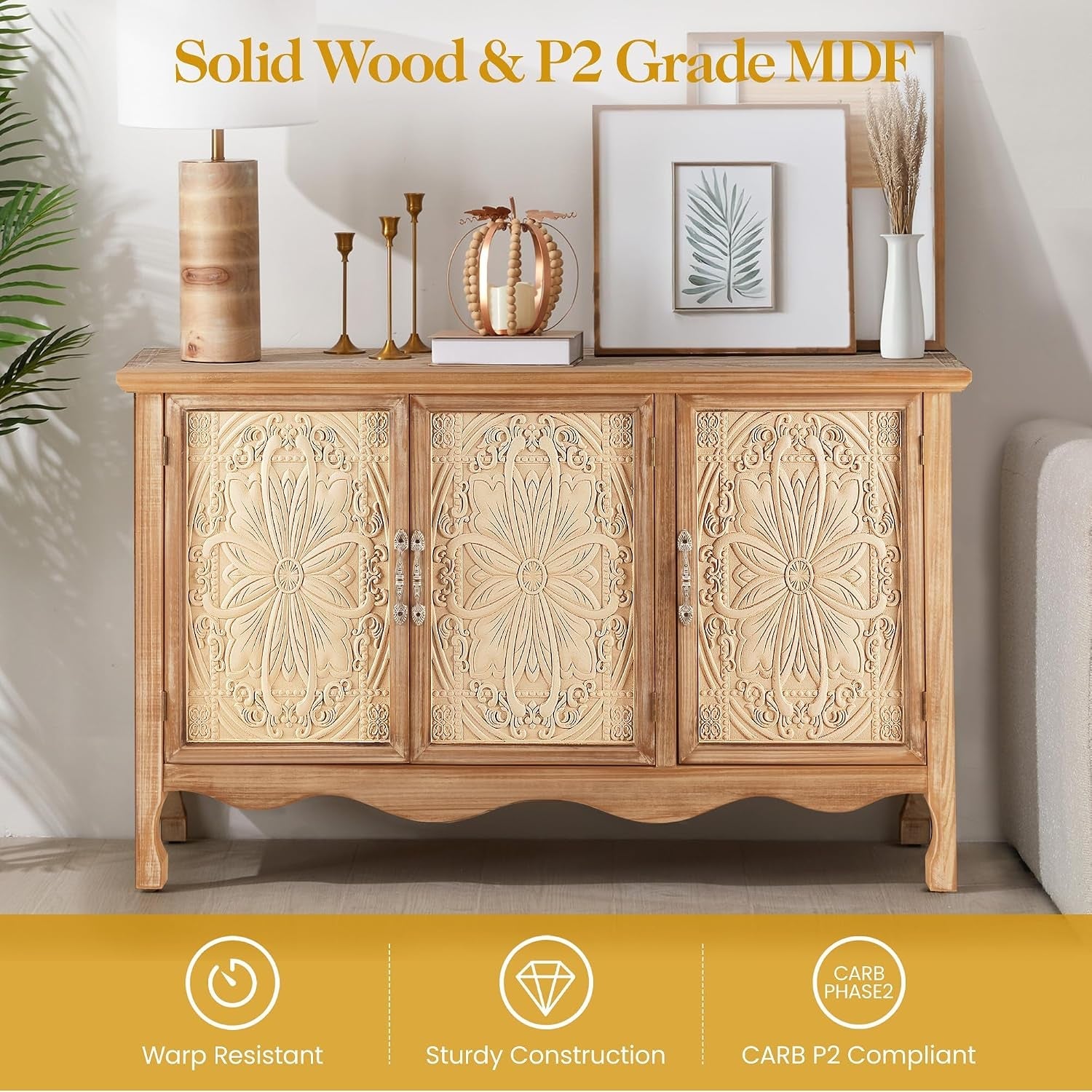 49 Inch Handcrafted Weathered Oak Sideboard Cabinet-3
