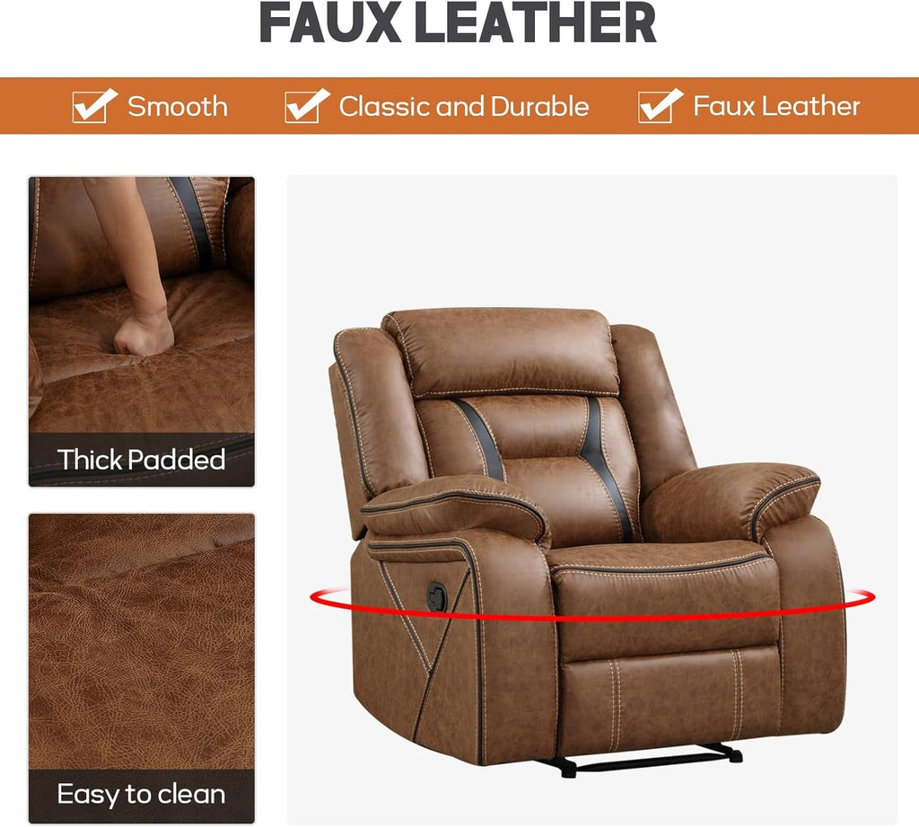 Brown Faux Leather Recliner Sofa Set Luxury Living Room Furniture