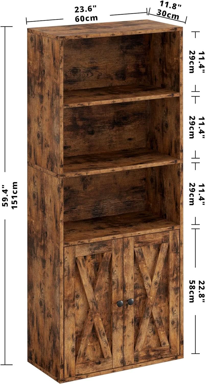 Industrial Bookshelves With Doors 5 Shelf Floor Standing
