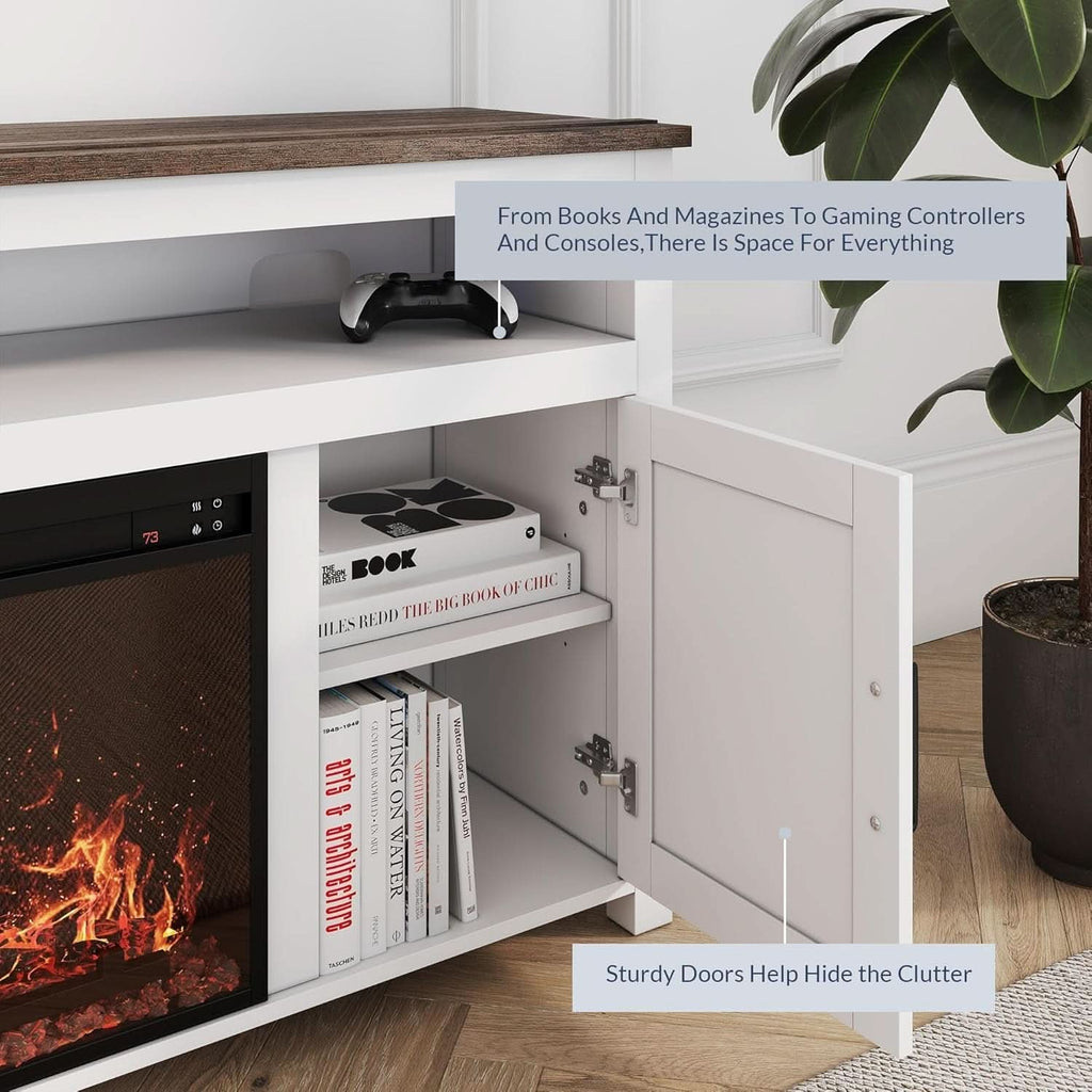 58 Inch White Farmhouse Fireplace TV Stand Cabinet-2