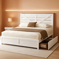 Barnwood White Farmhouse Storage Platform Bed Frame