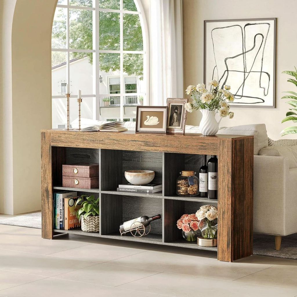 63-Inch Rustic Farmhouse Console Table With Storage-3