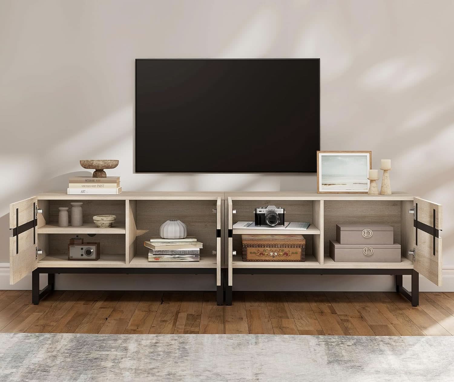 Light Oak Contemporary Entertainment TV Stand 75 Inch-3