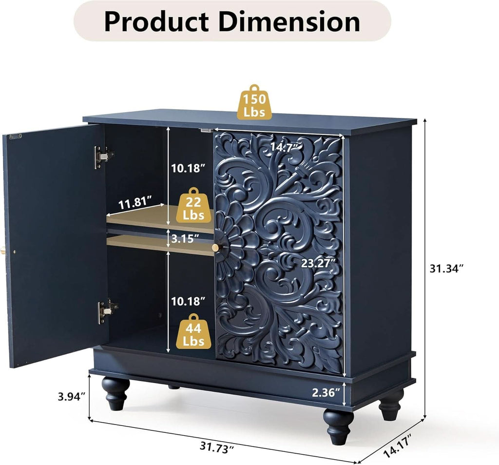 Midnight Blue Luxury Accent Sideboard With 2 Doors-1