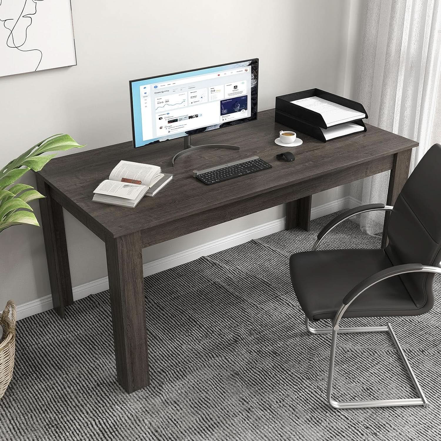 63 Inch Wood Dining Table For 4 To 6 People Grey Ideal For Dining Room-4