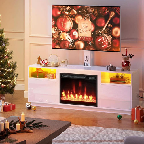 White Electric Fireplace TV Stand With Illumination