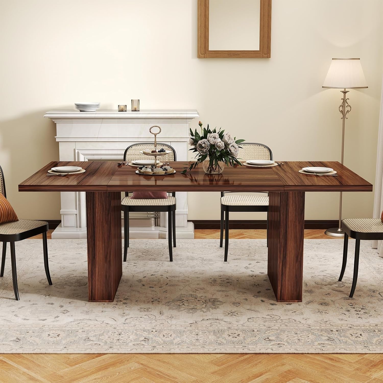 78Inch Walnut Rectangular Dining Table Waterproof Finish