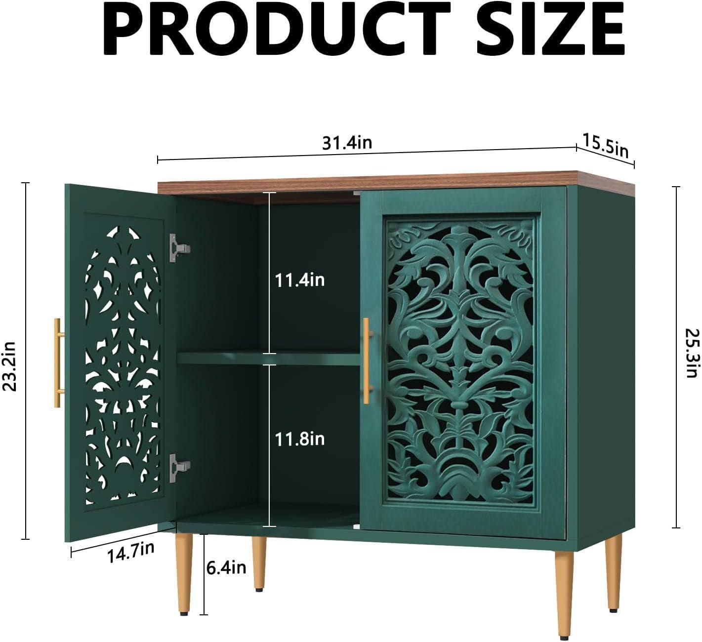 Green Accent Cabinet Carved Storage Vintage Furniture-1
