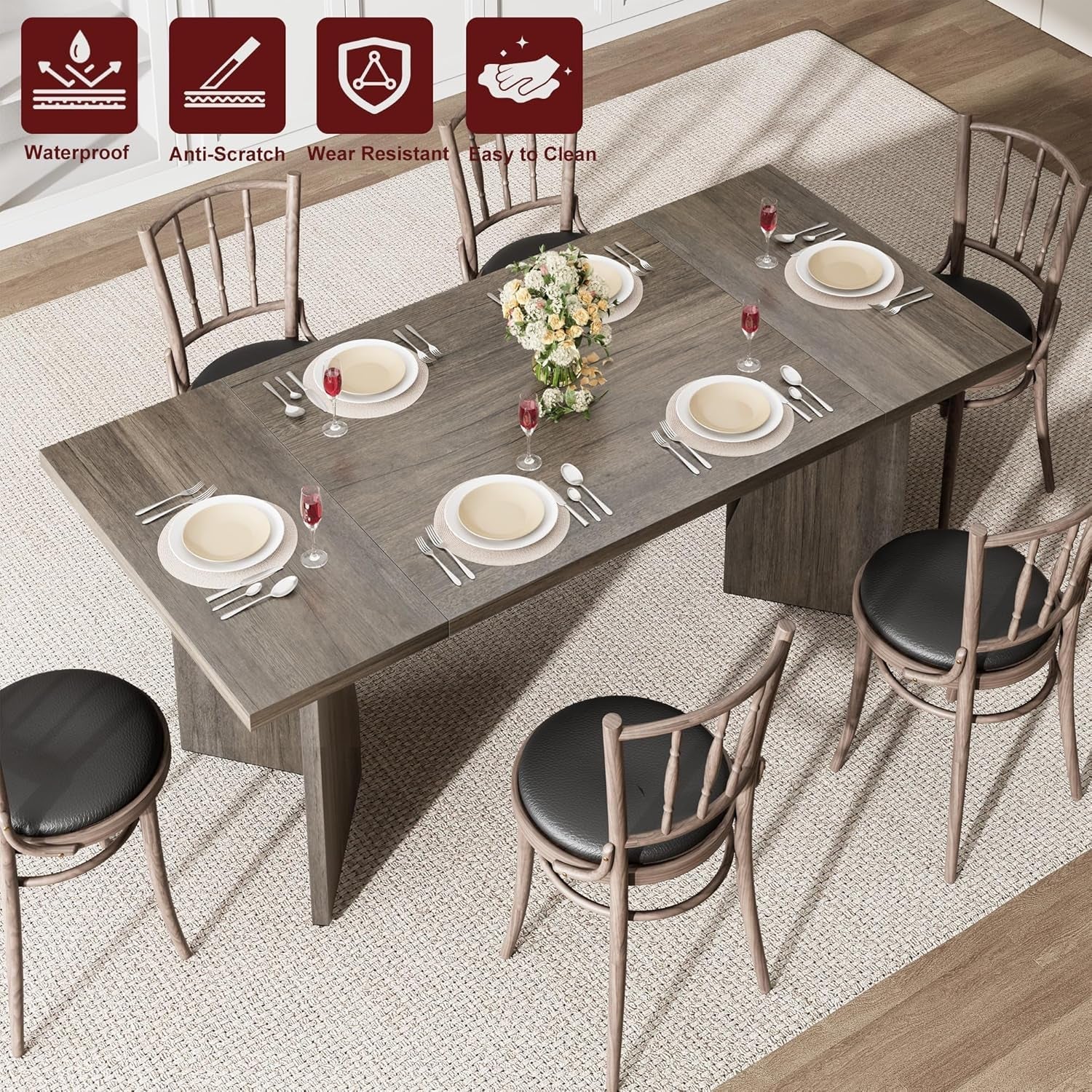 Rectangular Dining Table 70.9 Inches Grey Farmhouse