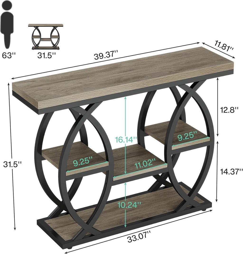 Grey Industrial 39.4in Narrow Console Table Storage-1