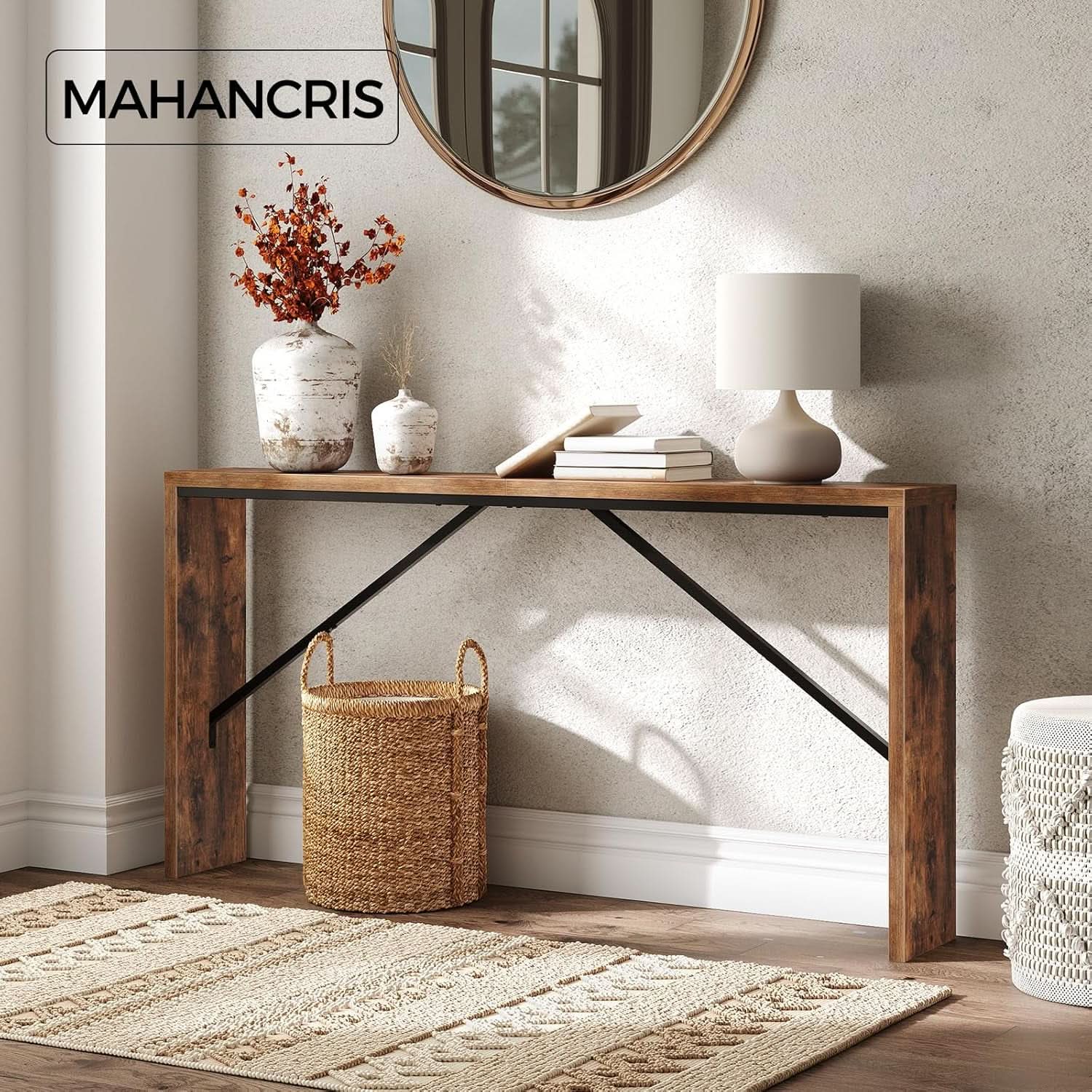 62 Inch Long Rustic Brown Console Table For Entryway-1