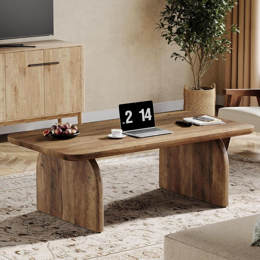 Rectangular 47 Inch Rustic Brown Coffee Table Design-3
