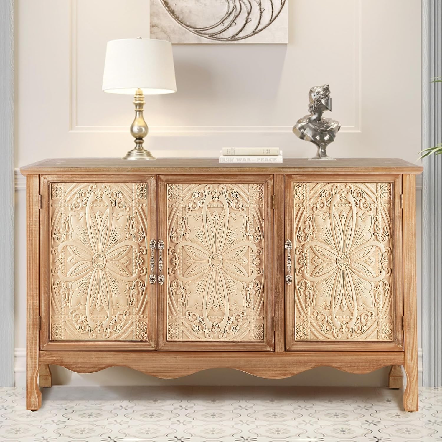 49 Inch Handcrafted Weathered Oak Sideboard Cabinet-0