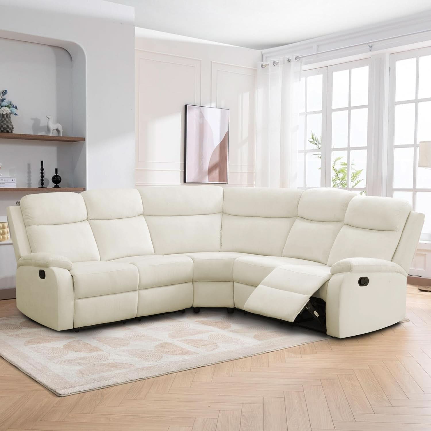 Off White Recliner Sectional Sofa Five Seats Living Room