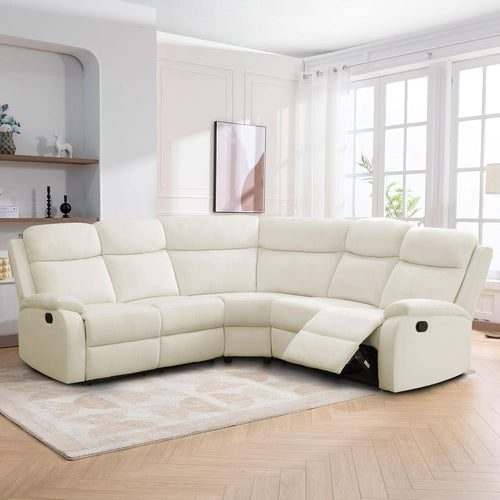 Off White Recliner Sectional Sofa Five Seats Living Room
