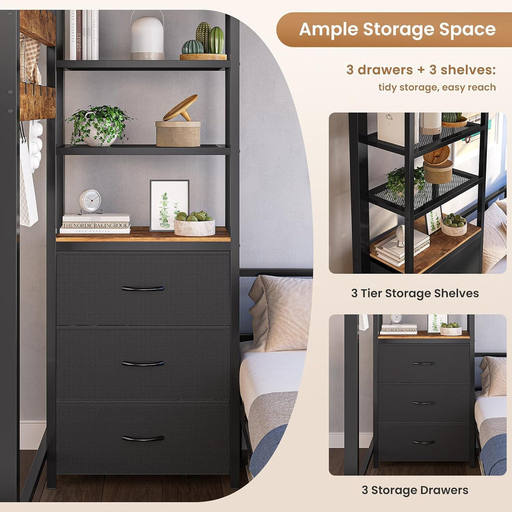 Charcoal Twin Bunk Bed With Charging Station Drawers