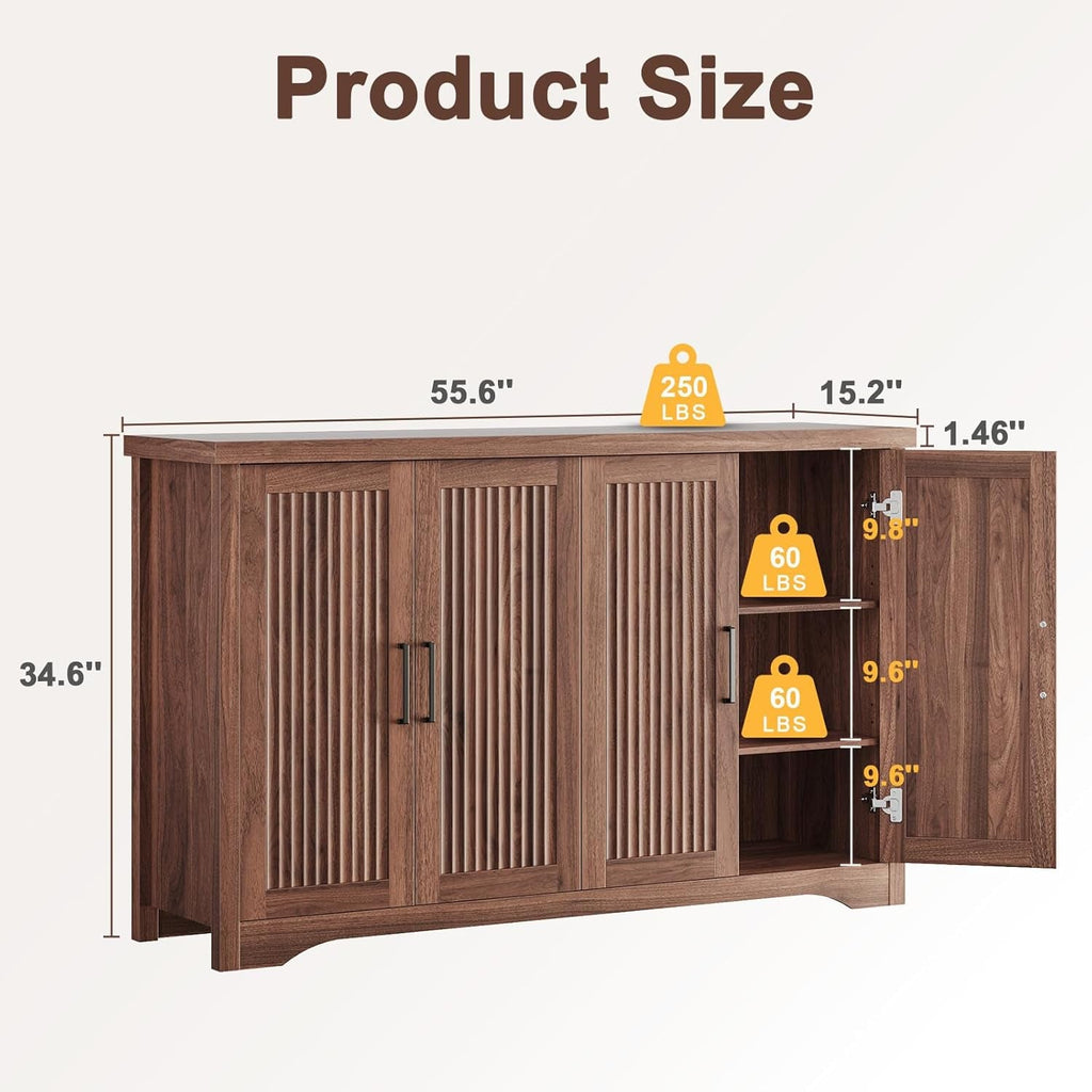 55Inch Walnut Fluted Sideboard Adjustable Storage Unit-1