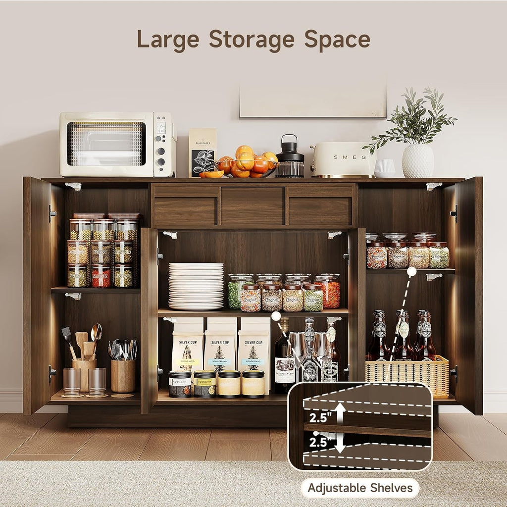 Walnut 55Inch Buffet Cabinet Storage Sideboard Unit-4