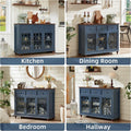 Navy Blue Rustic Farmhouse Sideboard Cabinet Glass