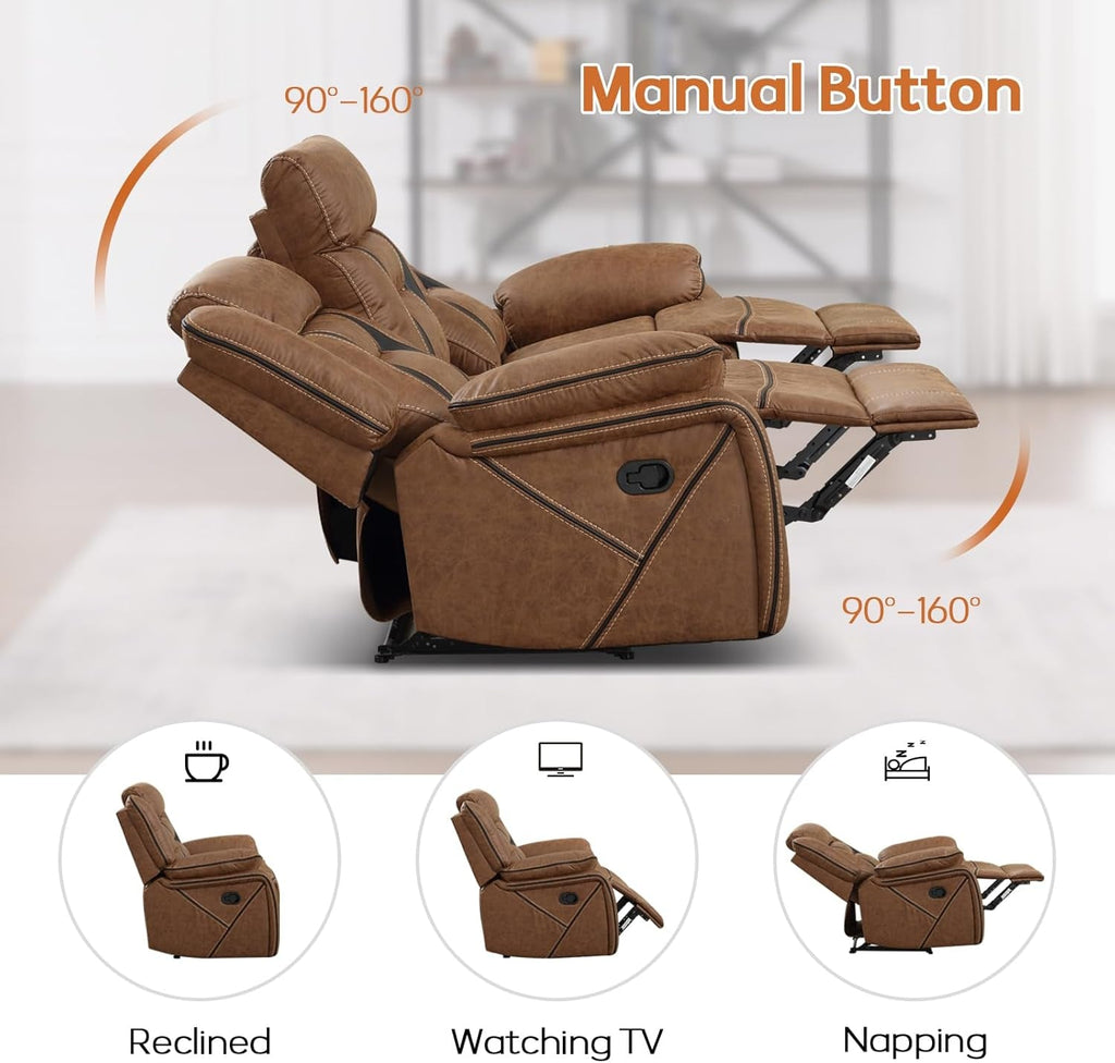 Brown Faux Leather Recliner Sofa Set Luxury Living Room Furniture