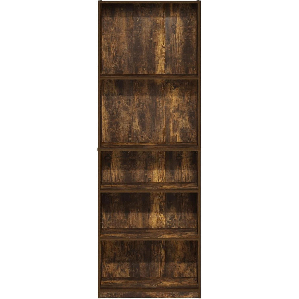 Adjustable 5 Tier Amber Pine Bookcase Living Room Storage-3