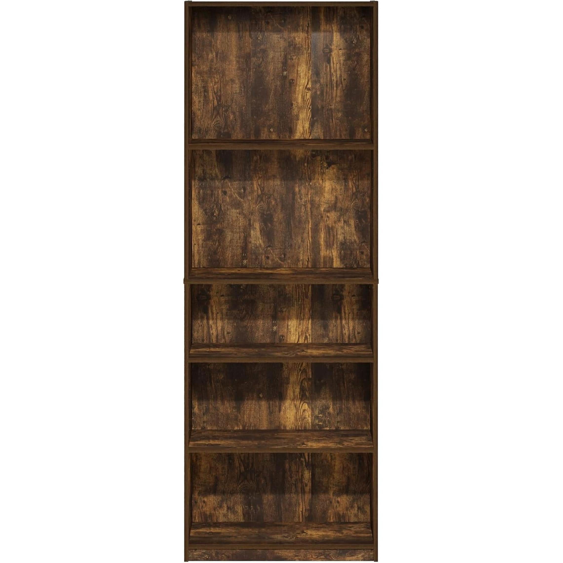 Adjustable 5 Tier Amber Pine Bookcase Living Room Storage-3