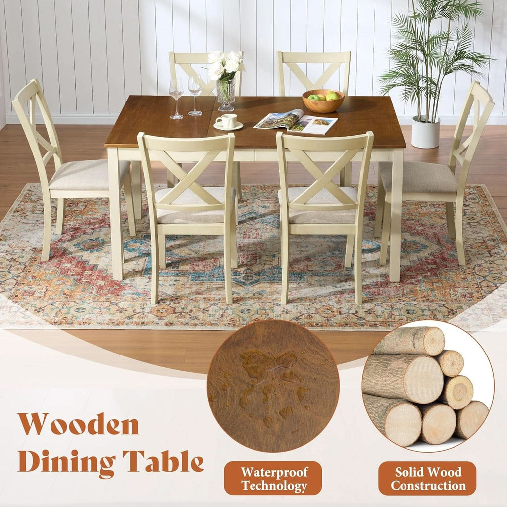 Farmhouse Handcrafted SolidWood Dining Table Set Cream-2