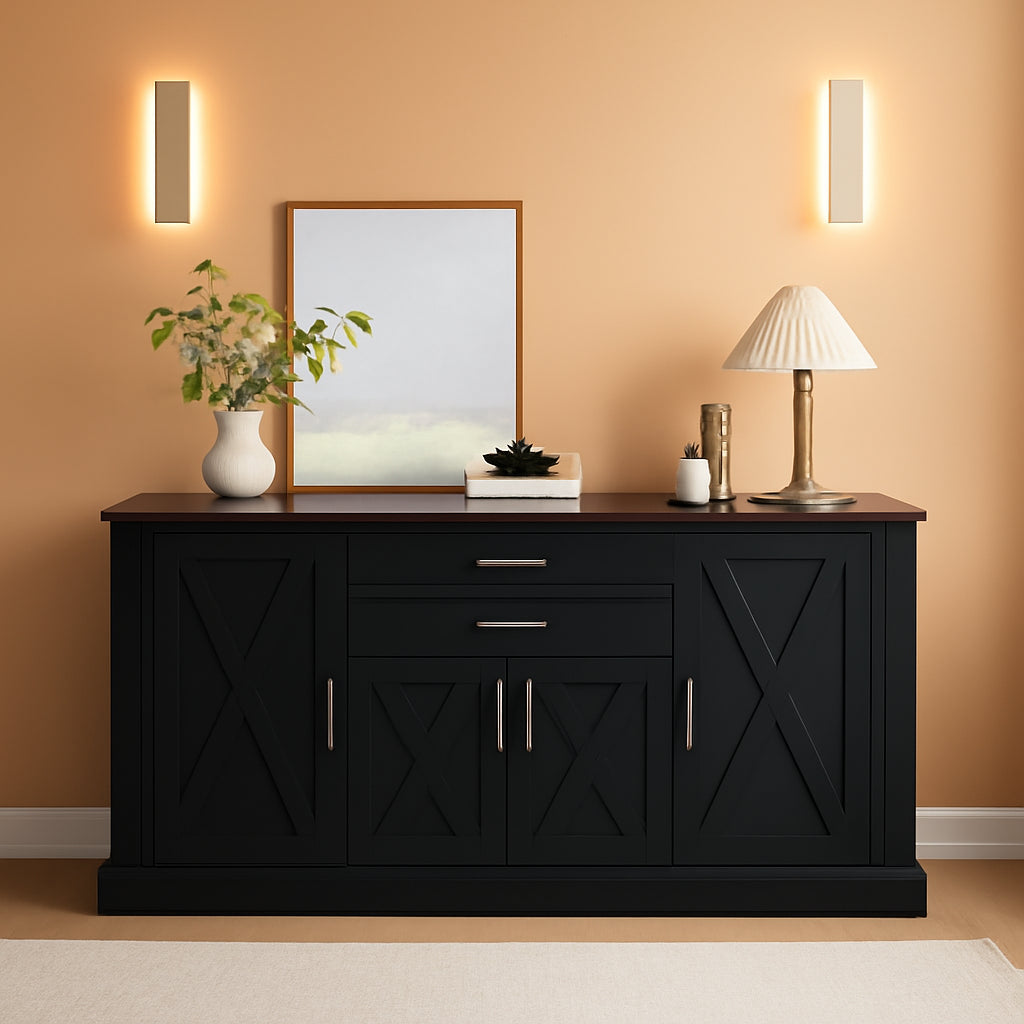 63Inch Charcoal Farmhouse Barn Door Sideboard Cabinet-0