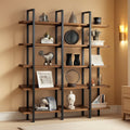 Triple Wide Floorstanding Large Bookcase Vintage Brown