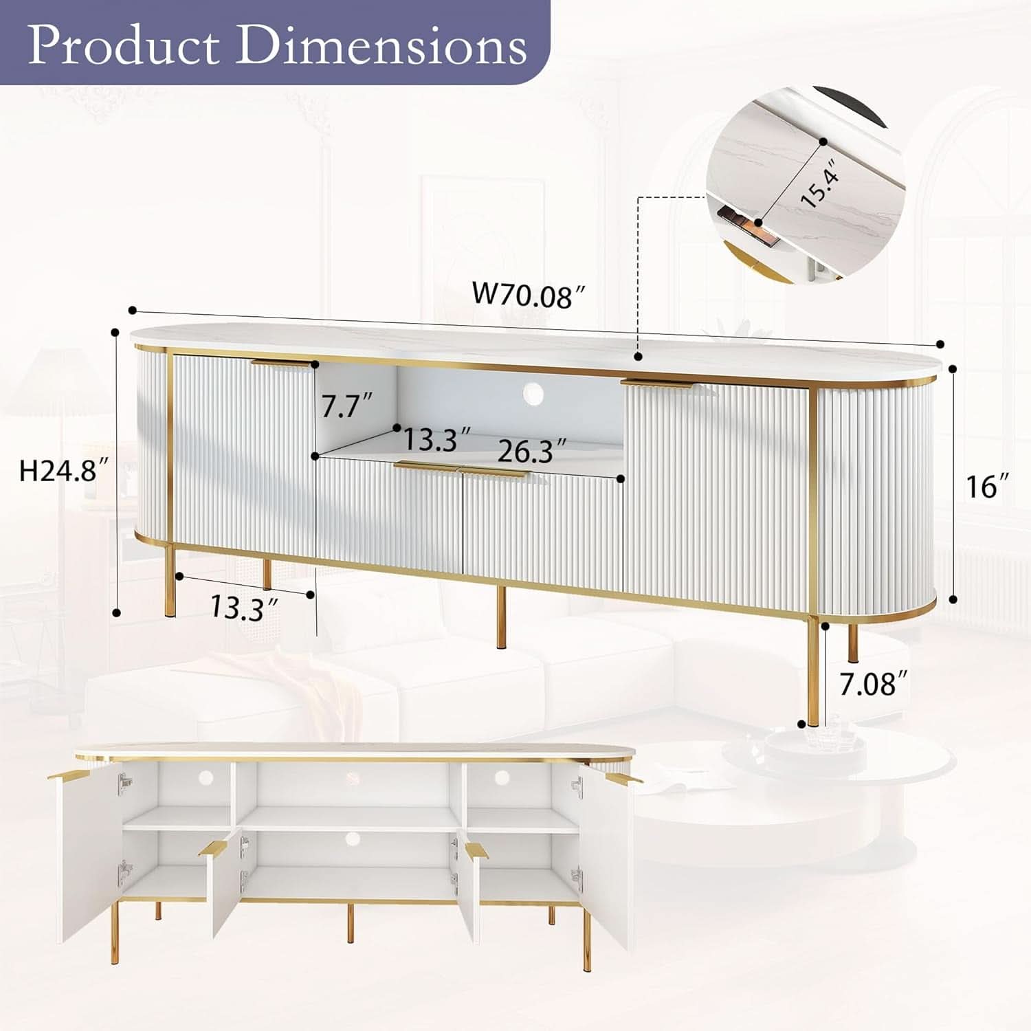 White 70 Inch TV Stand ModernLuxury Entertainment Center-1