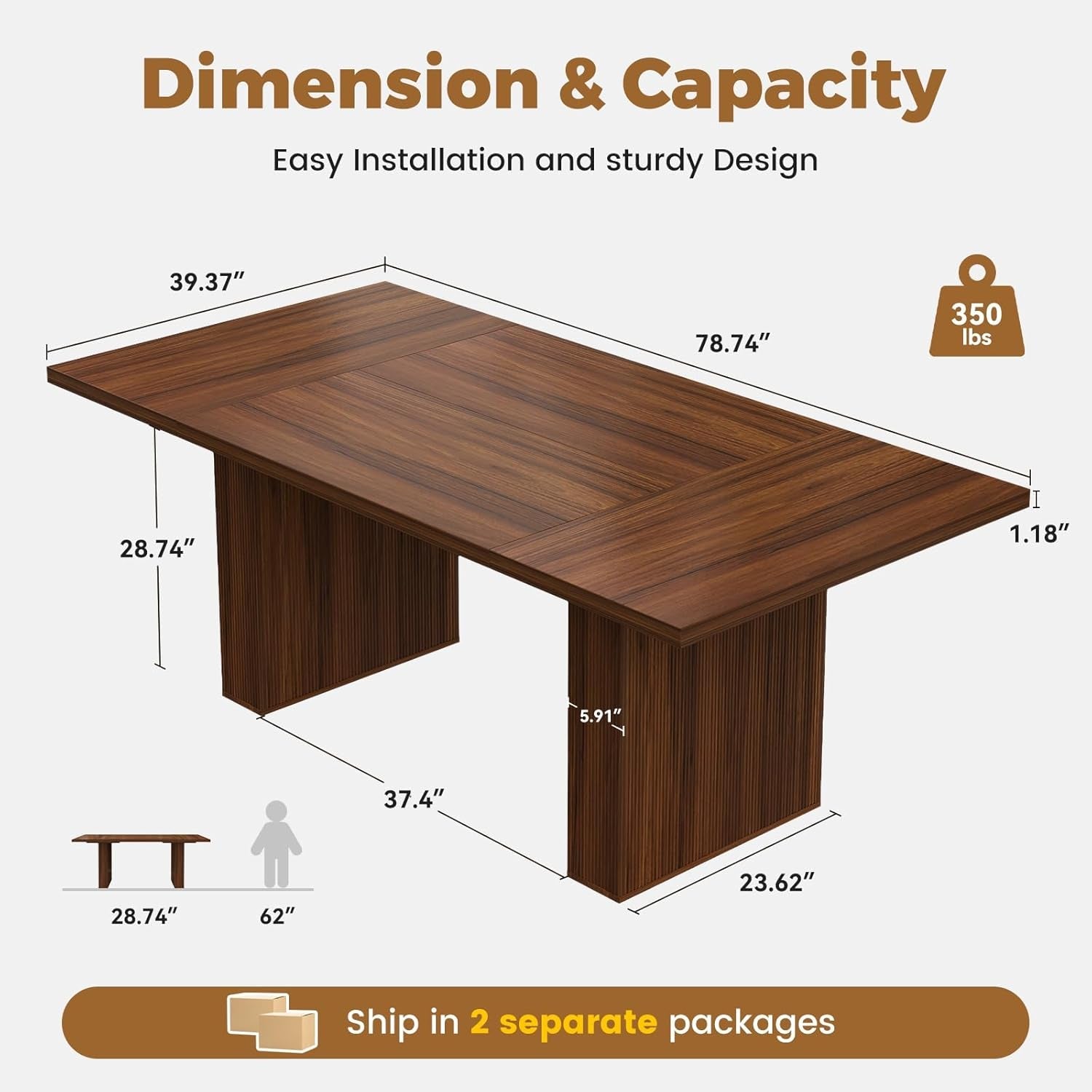 78Inch Walnut Rectangular Dining Table Waterproof Finish
