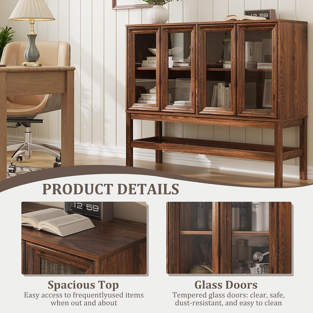 Large Handcrafted Sideboard Cabinet With Clear Glass-3