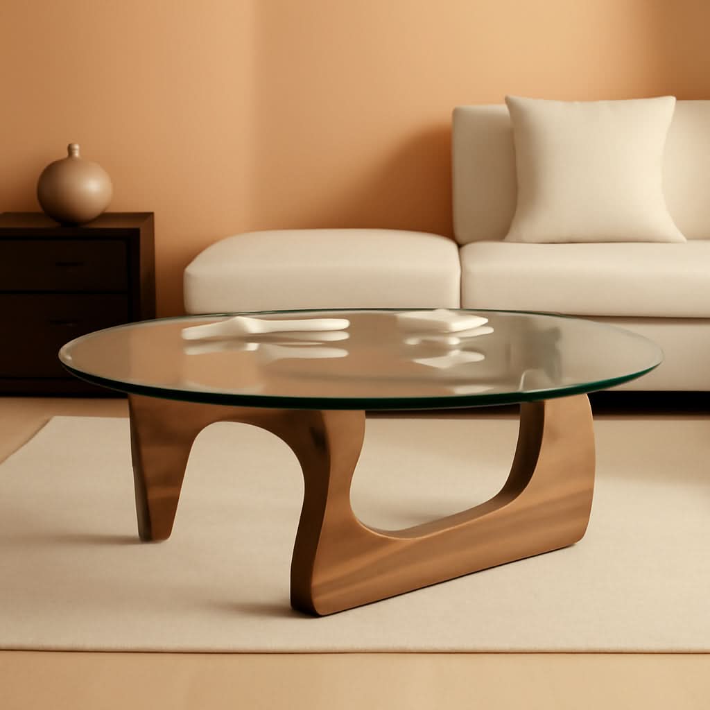 Walnut Clear Glass Oval Coffee Table Diameter 32.68 Inch-0