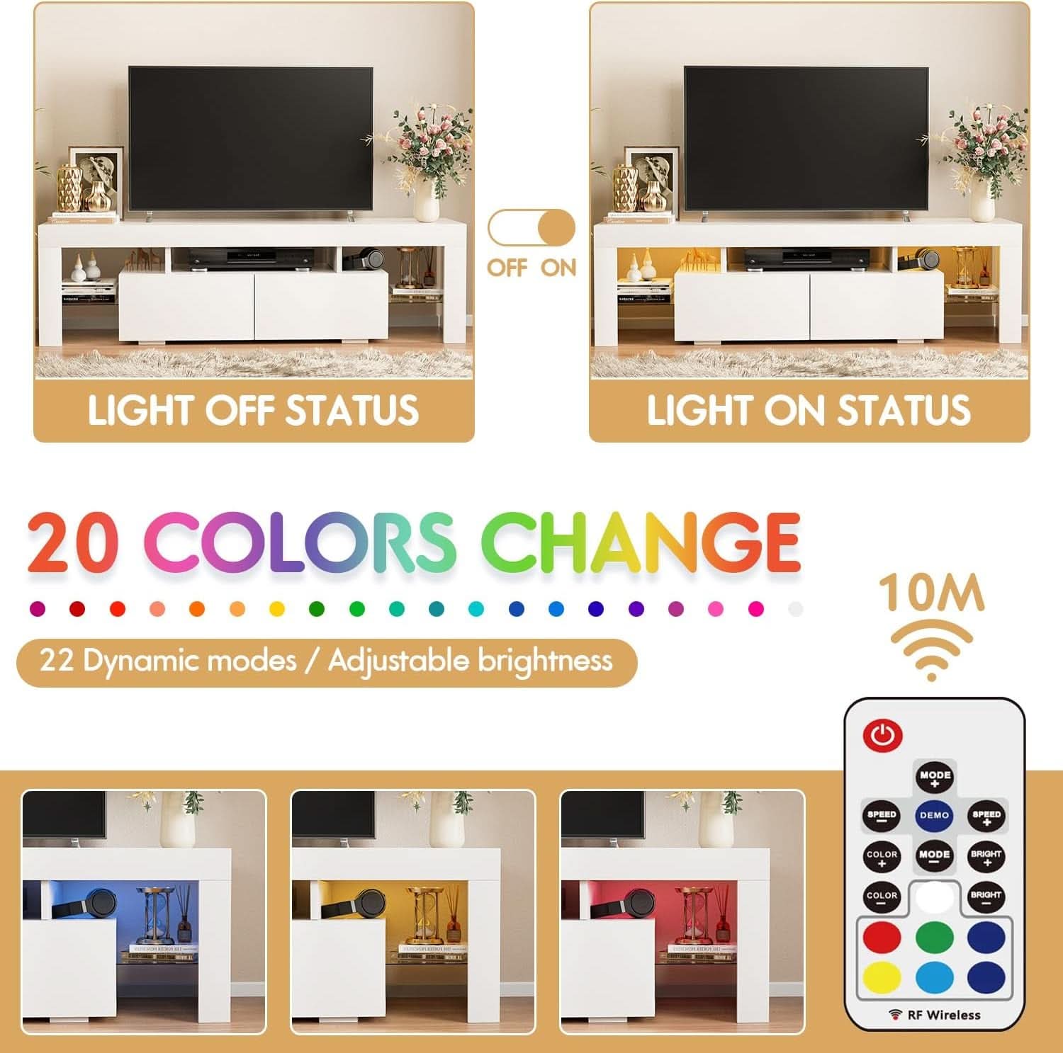 White Entertainment TV Stand With LED Illumination-4
